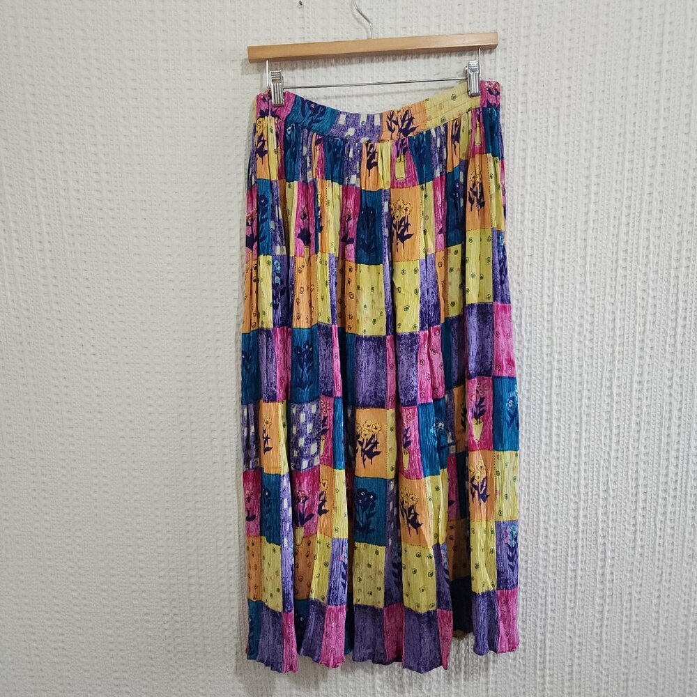 Vintage Patchwork Boho Bright Colorful Flowy Skirt Women's Size Small - Picture 3 of 12